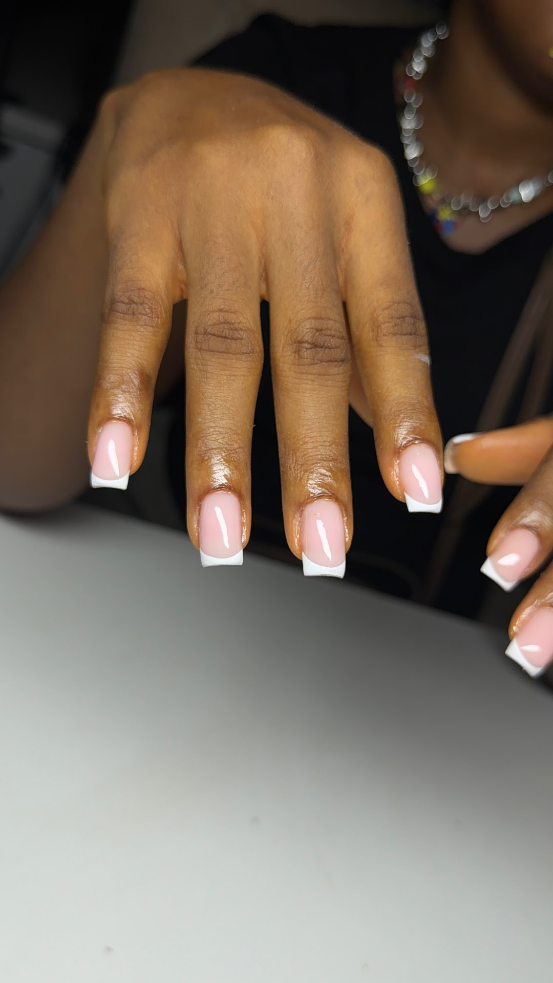 BIAB builder gel overlay with crisp white french tips
