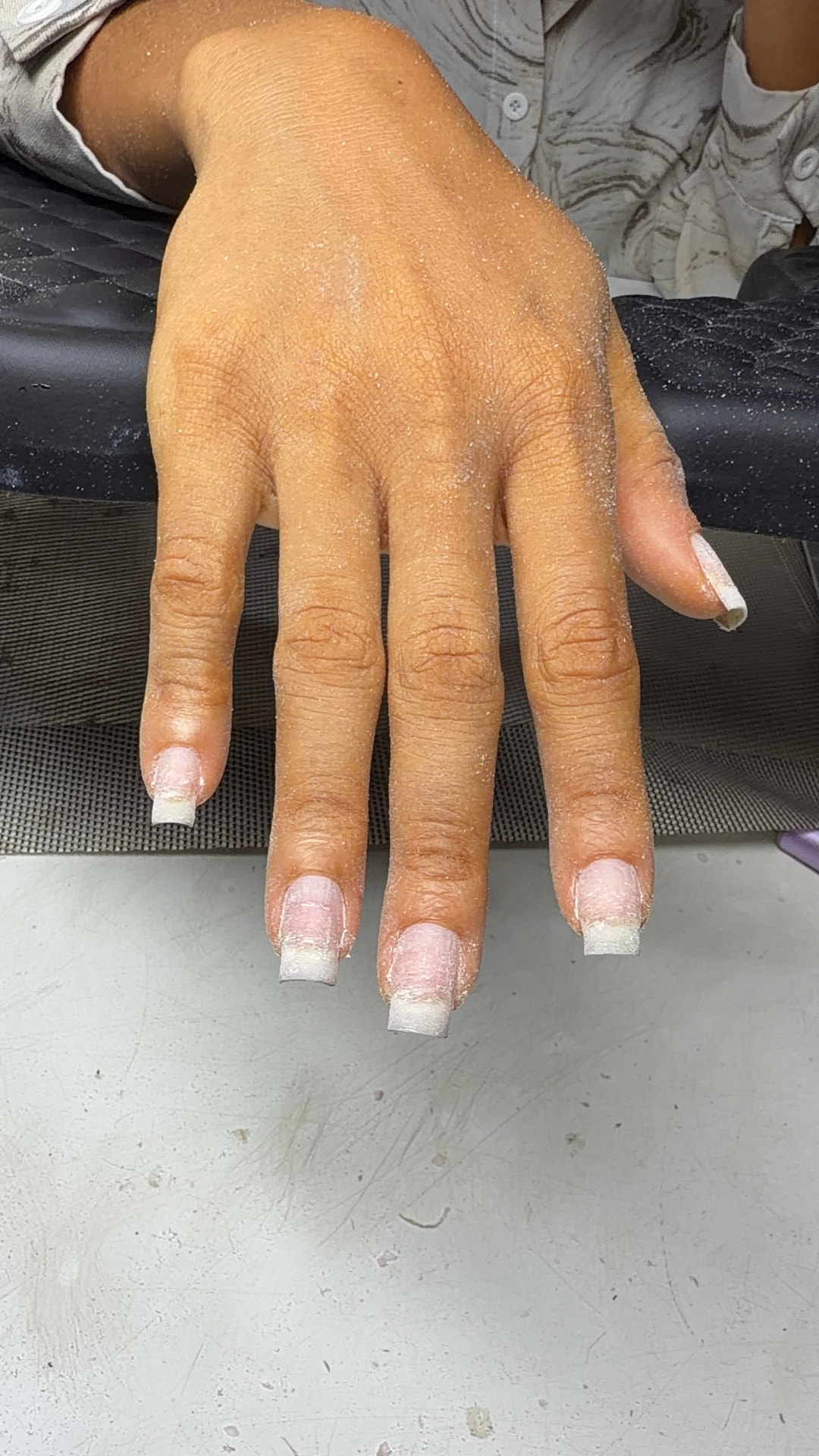 Prepped natural nails before a BIAB builder gel set