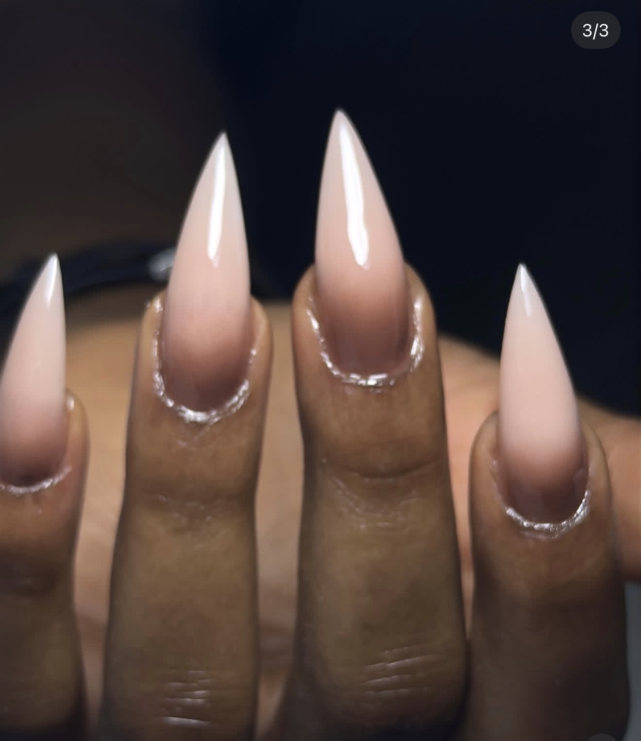 Nude milky stiletto acrylic set with glossy finish
